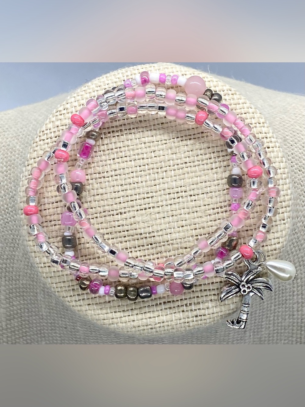 Pink Silver Beaded Bracelets Boho Fall Coastal Festival Preppy Cottagecore Fairy